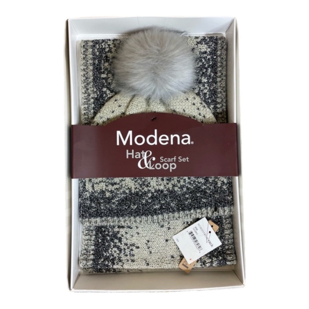 Modena Faux Fur Pom Pom Beanie & Infinity Scarf 2-Piece Set NEW!